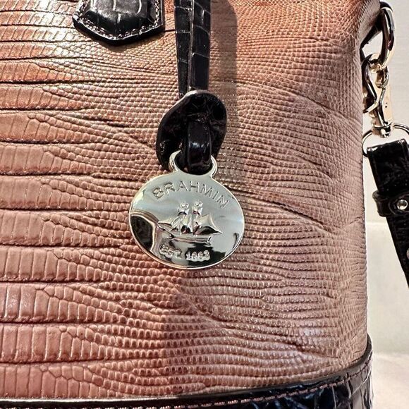 Brahmin Duxbury Satchel Golden Taupe Ombre Dark Brown Embossed Leather Excellent - Picture 6 of 8